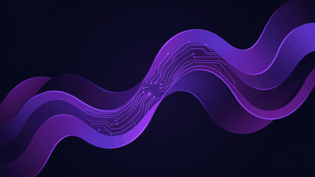 Abstract comparison between AI book writing service and traditional ghostwriter with dual purple flowing forms on dark navy background