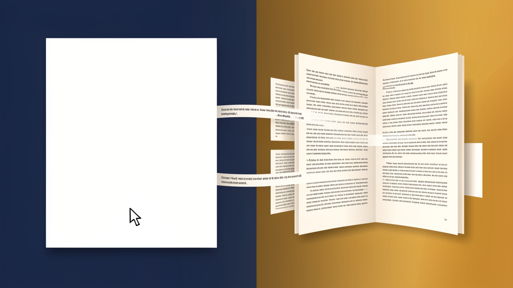 Blank page transforming into filled manuscript - overcoming writers block with AI