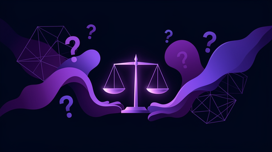 Abstract purple and navy art representing the ethics debate around AI writing