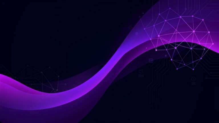 Abstract digital art with purple geometric shapes and interconnected nodes representing AI book writing services and writing tool comparison