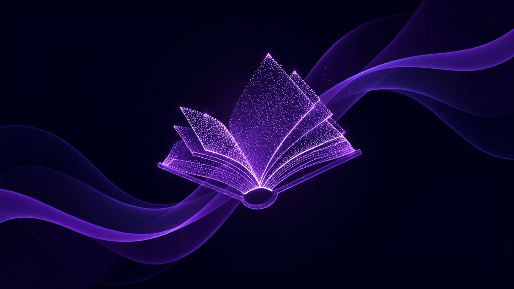 Abstract art with flowing purple shapes and light particles representing Amazon KDP book publishing and digital book transformation