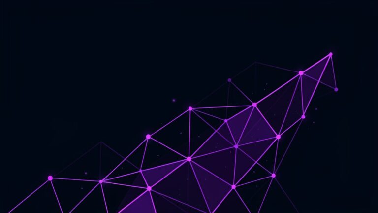 Abstract art with interconnected geometric nodes and upward paths in purple representing free self-publishing and DIY book creation