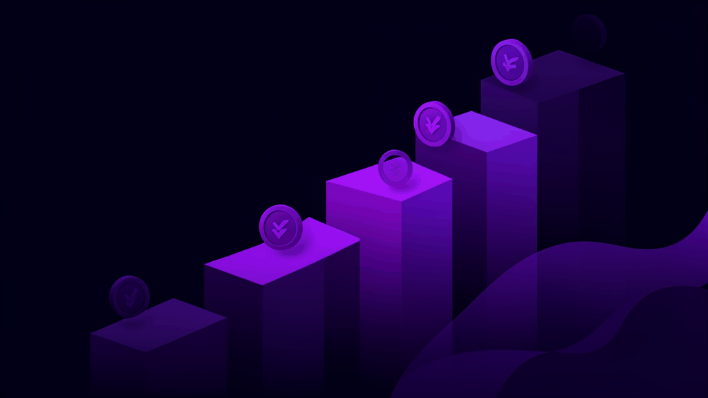 Abstract pricing and cost comparison for AI book writing with ascending purple geometric bars on dark navy background