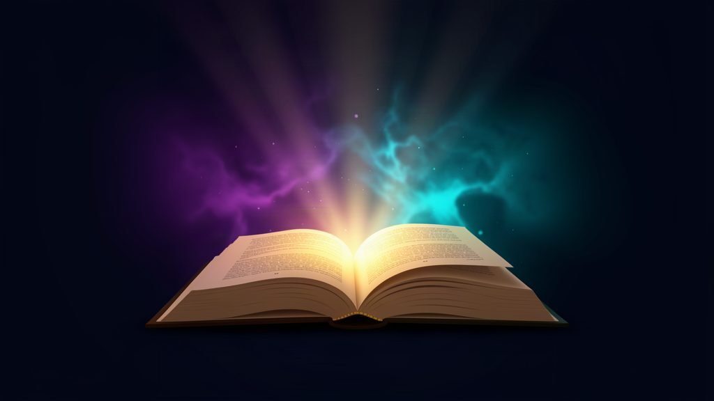 How to write and publish a Christian book without a traditional publisher, glowing open book, abstract dark theme