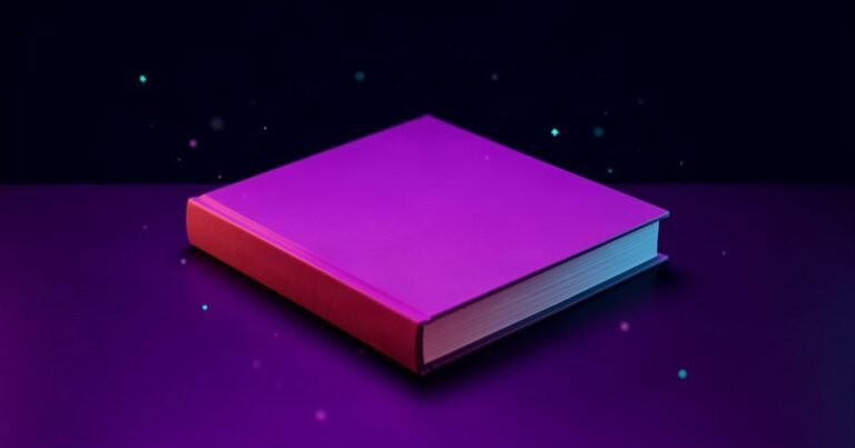 Write my book for me: a finished hardcover book glowing with purple and cyan light on a dark desk, abstract featured image